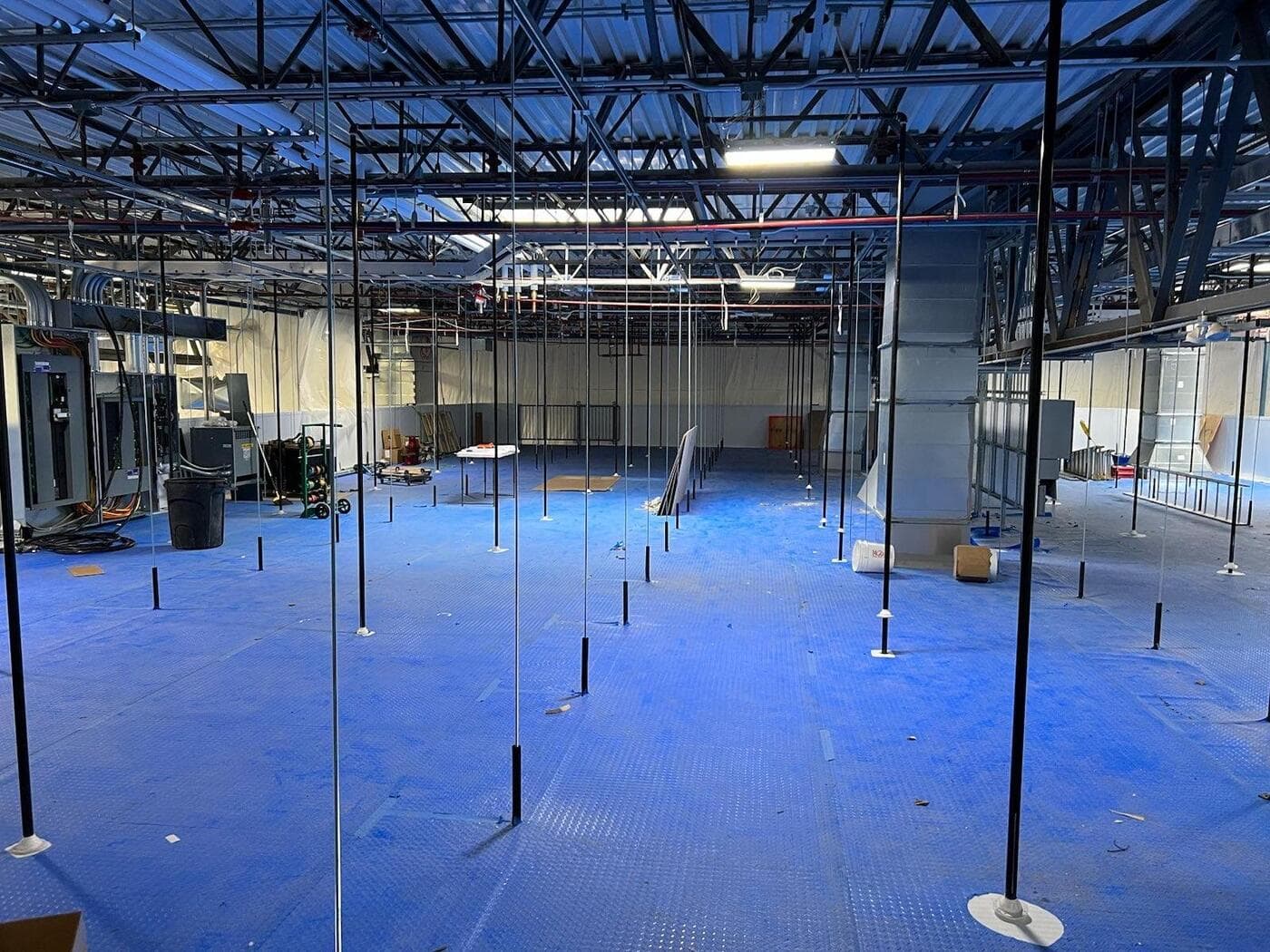 Large commercial construction interior prepared for insulated panels